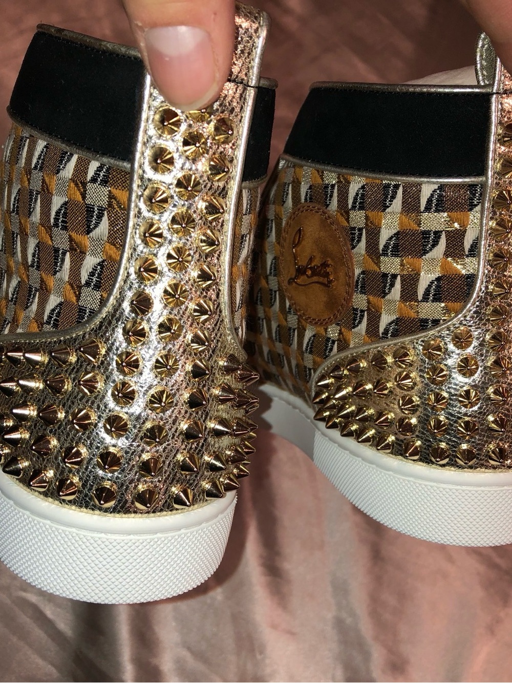 Christian LouBoutin Men’s High Top JacQ Mayfair Gold Sneakers - Picture 6 of 8